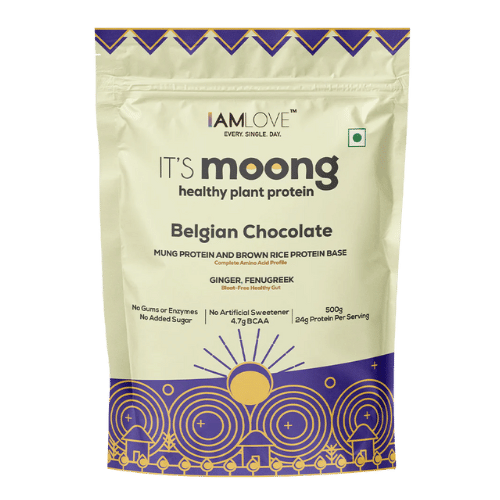 Plant Protein Powder – Moong & Brown Rice with Belgian Chocolate | 24g Protein & 4.7g BCAAs (Serving – 38g)